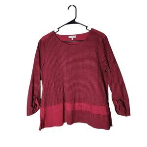 Habitat Top‎ Size XS Red Stripe Ribbed Knit Cotton 3/4 Sleeve